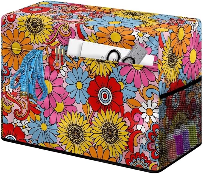 Sewing Machine Cover,Retro Colorful Flowers Print | Dust & Pet Hair Protection,Fits Standard Singer, Brother and Janome Machines, Protecting & Decorating Your Sewing Space