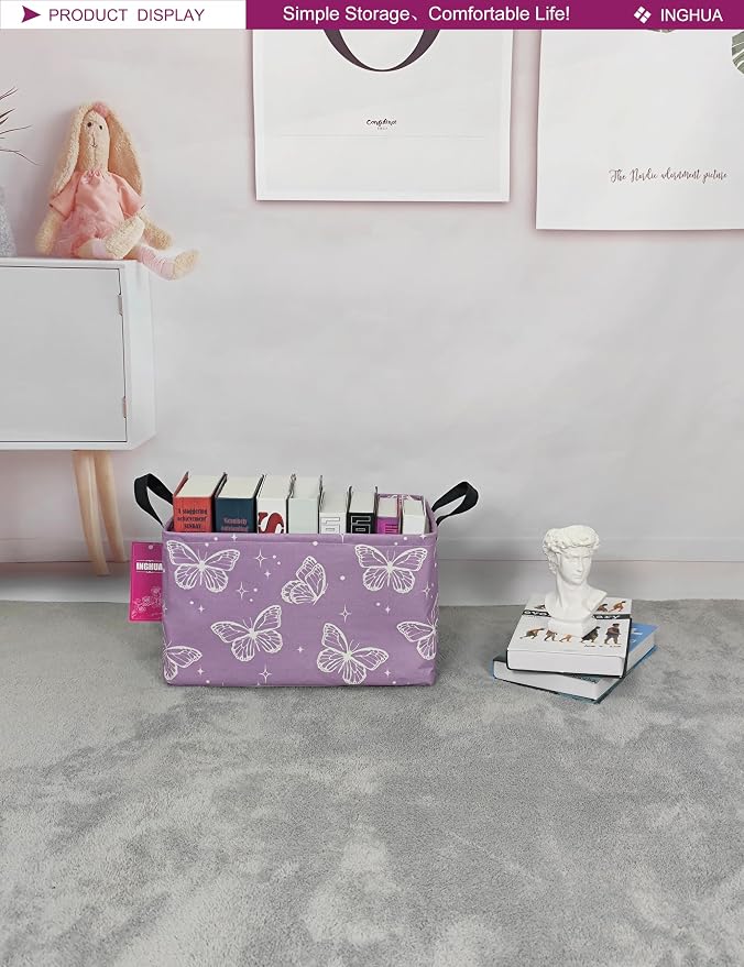 Rectangular Butterfly Storage Basket Gift Bag | Orgnizer Box for Books,Clothes,Gifts,Pets-Perfect for Home,Office,Nursery,Dorm,Shelf