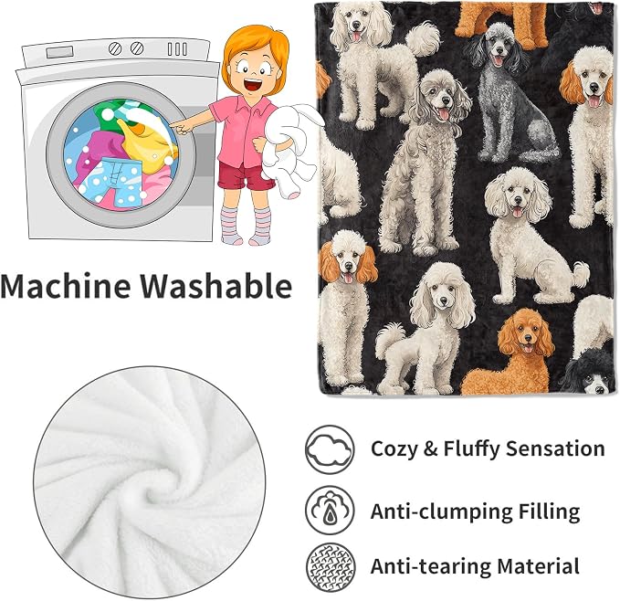 Poodle Blanket Cute Dog Throw Blankets with Multiple Colors Puppy,Birthday Gifts for Kids Adult & Pet Lovers,Lightweight Soft Fleece,for Sofa Couch Bed Room Decor 40x50in