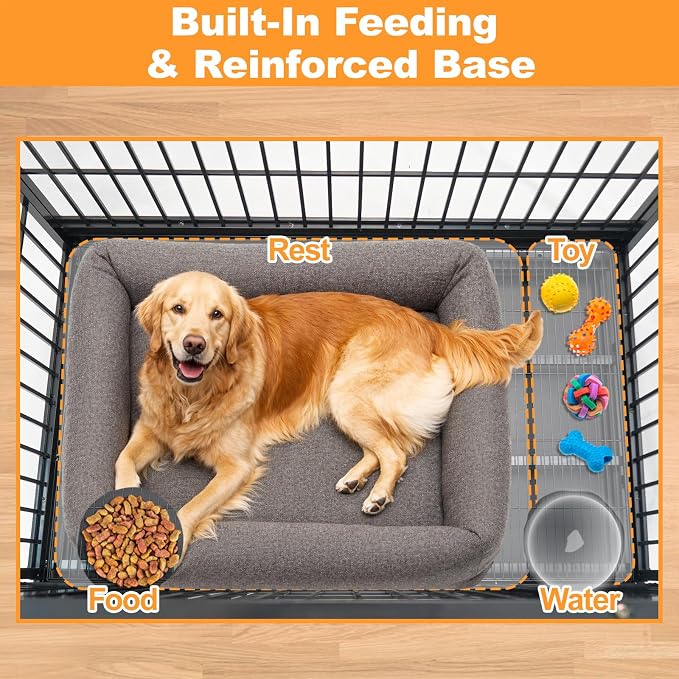 Homey Pet Two Tier Heavy Duty Stackable Dog Crate Cage Kennel for Large Dog | 47 Inch Indestructible Kennel with Wheels, Removable Trays and Grids, Escape Proof Auto Lock, Ideal for Breeders and Groomers