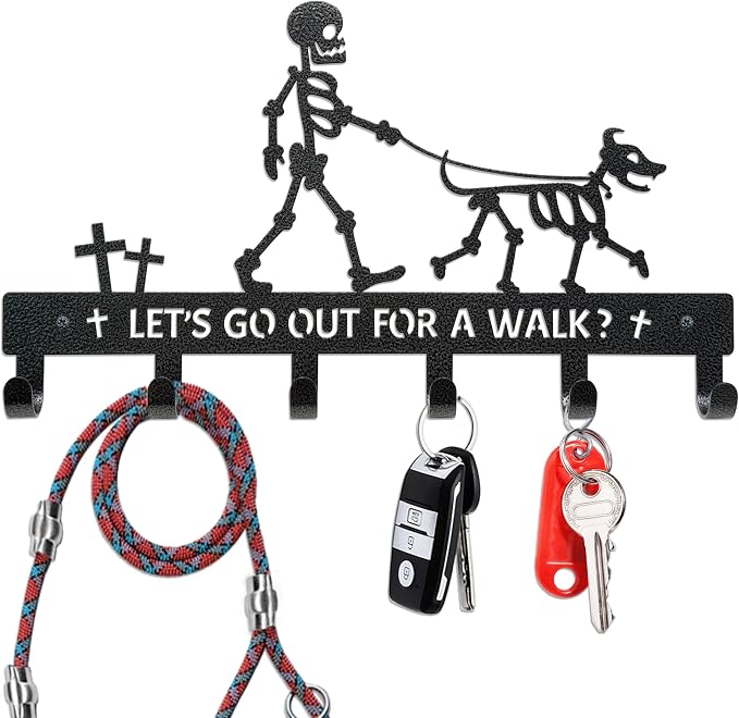 Skull Dog Paw Shaped Wall Mount Leash and Key Hook - Gothic Home Decor Organizer（Black Iron Vein）