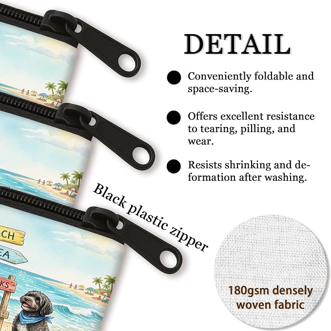Portuguese Water Dog Makeup Bag, Cute Coastal Beach Seaside Cosmetic Travel Pouch for Women, Gifts for Girls, Pet Portable Small Canvas Zipper Organizer 7x9 Inch