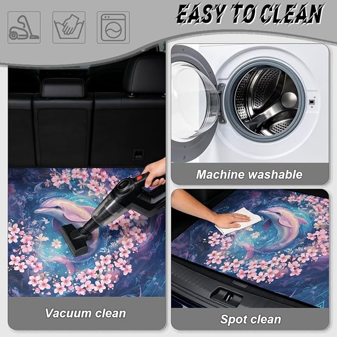 Floral Dolphin Trunk Mat Cargo Covers for Most Cars SUV, Non Slip, Dustproof Cargo Liner Replacement Vehicle Interior Accessories, Easy to Install and Clean, All Weather Used