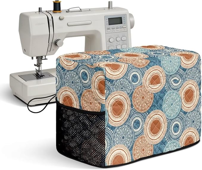 Sewing Machine Cover Polyester Febric Mandala Circle Vintage Print | Dust Pet Hair Protection,Quilting Design,Fits Standard Singer,Brother Janome Machines,Protecting Decorating Your Sewing Space