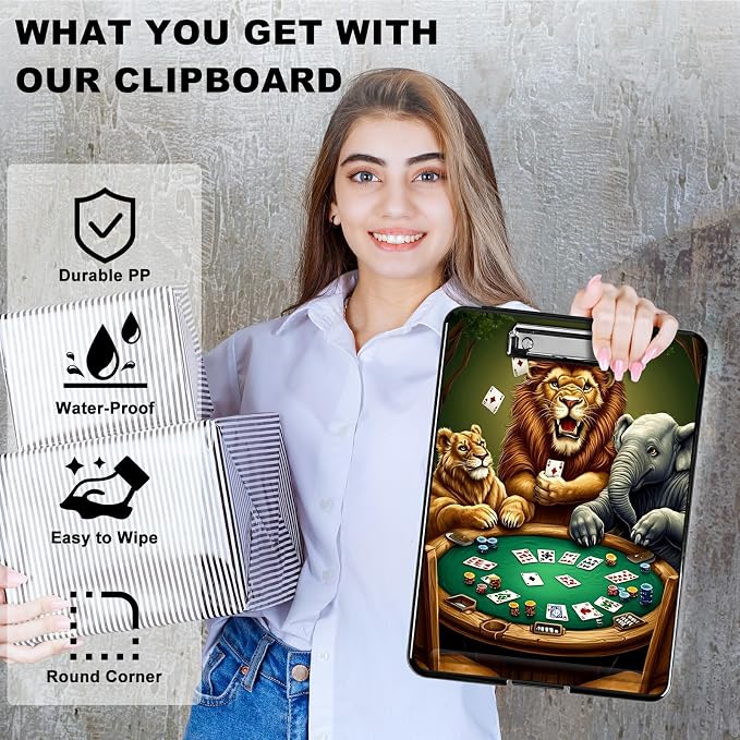 Elephant Lion A4 Clipboard with Storage Pen Holder, Clipboards Organizer Nursing Clipboard Foldable File Folder Plastic Clipboard Folio Clip Board for Office Students Classroom Doctor