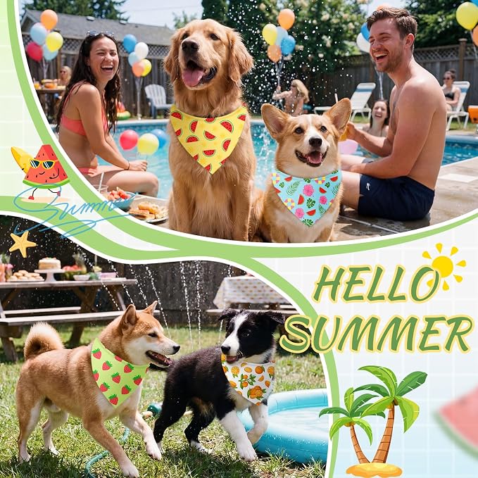 Abbylike 50 Pcs Summer Hawaiian Dog Bandanas Bulk, Tropical Fruits