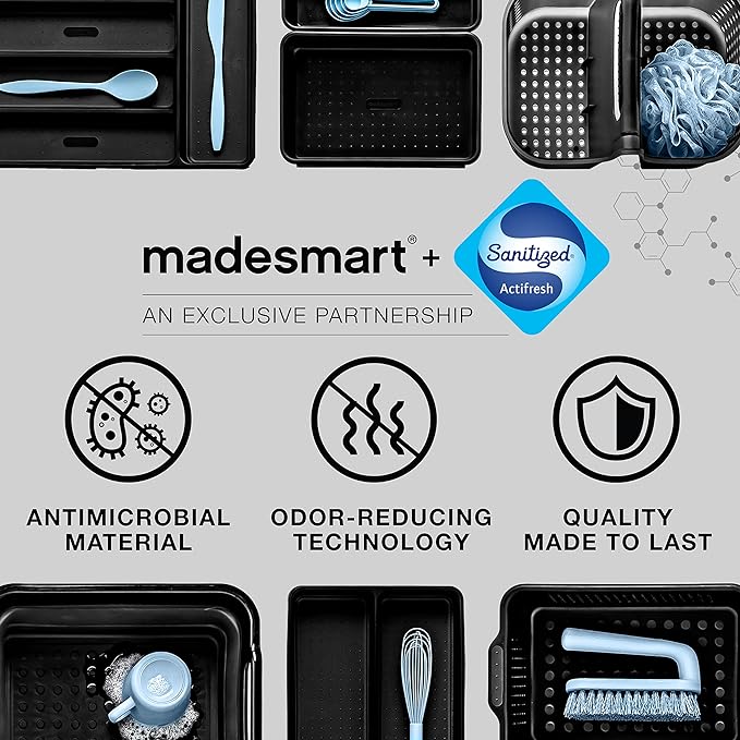 madesmart Small Soft Grip Under Sink Bathroom Storage, Multi-Purpose Home Organization, EPA Certified, Premium Antimicrobial Carbon (Pack of 2)