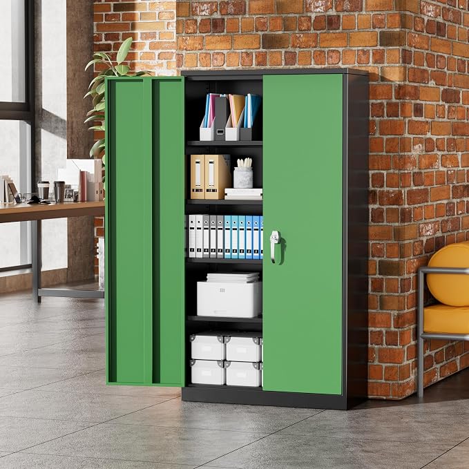 Greenvelly Metal Storage Cabinet, 72" Locking Metal Garage Storage Cabinet with Doors and 4 Adjustable Shelves, Lockable Steel Cabinet for Home Office, Garage, Shop, School (Green 36" W x 18" D)