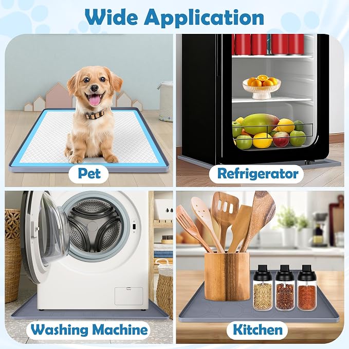 Dog Pee Pad Holder, Dog Potty Tray Silicone Puppy Pad Holder Tray Fits for 37.4" x 25.4" Training Pads, Puppy Potty Tray With 4 Clamps No Spill Raised Lip High Edge for Floor Protection (Grey)