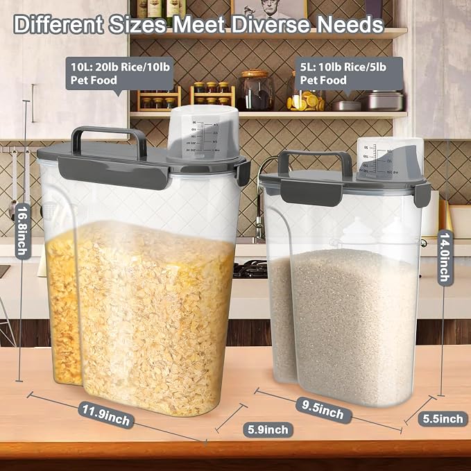 Rice Storage Containers, Airtight Cereal Containers Storage 20+10 lb Extra Large, BPA Free Rice dispenser with Pouring Spout, Pet Dog Cat Bird Food Container