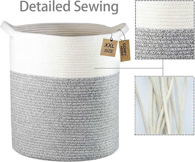 COMFY-HOMI XXXL Large Laundry Basket, Cotton Rope Nursery Woven Basket for Storage, Blanket Baskets Living Room Laundry Hamper, Dog Toy Storage Organizer, Home Decor