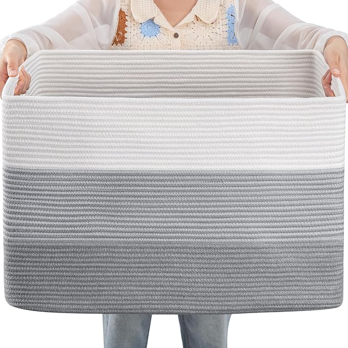 OIAHOMY Blanket Basket Laundry Basket Dog Toy Basket 108L Gradient Grey | Large Storage Basket,Baby Basket,Toy Storage,Woven Rope Basket for Blankets,Blanket Storage for Living Room