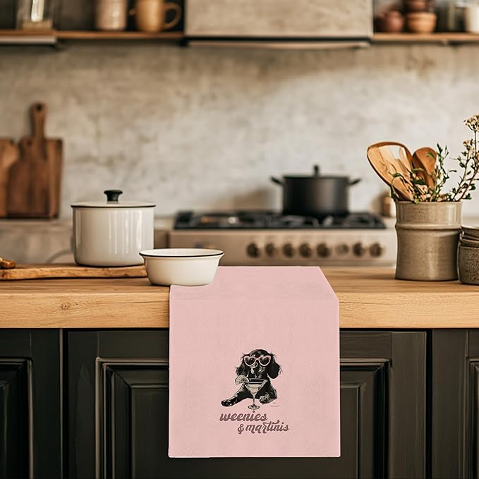 Dachshund Kitchen Dish Towels - Dachshund Gifts for Women, Wiener Dog Dachshund Kitchen Decor, Funny Weenies Martinis Hand Towels for Kitchen Decorative 16x24
