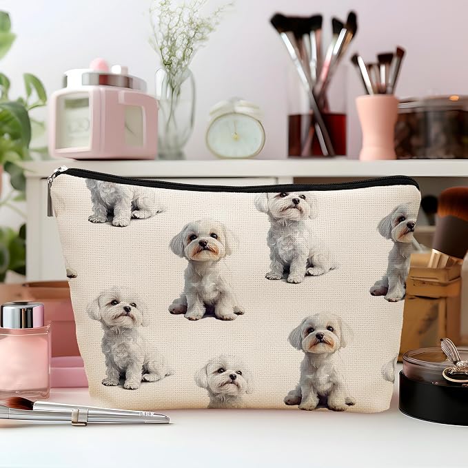 Maltese Dog Makeup Bag, Maltese Lovers Gifts Cosmetic Bag for Women, Dog Mom Lovers Owner Gifts for Women Christmas, Pet Lover Gift Zipper Travel Makeup Pouch for Purse