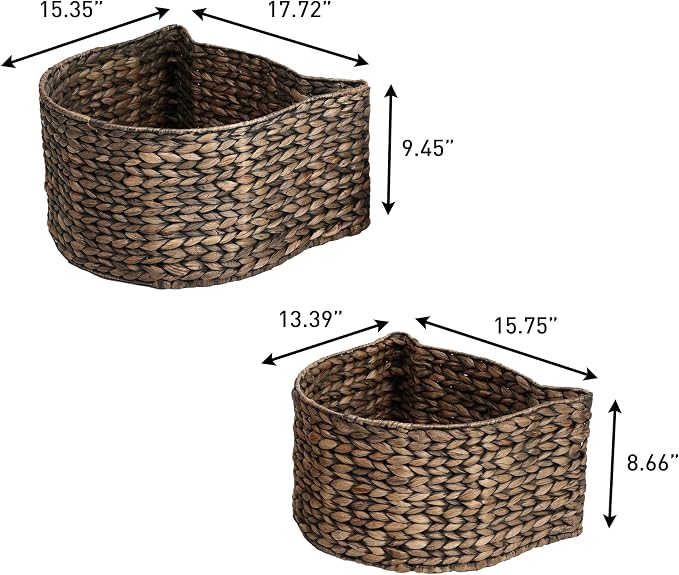 BSK4001B-2SET Feliz Cat-Shaped Hand Woven Water Hyacinth Nesting Pet Toy Organizer Baskets, Cay Storage Box for Living Room, Brown (Set of 2)