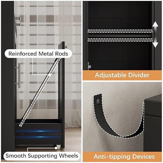 2 X 13 Gallons Double Pull Out Trash Can Cabinet with Storage, Black | 54"W Fluted Kitchen Trash Cabinet with Adjustable Shelf & Drawers, Hidden Pet Proof Trash Can Holder for Laundry Living Room