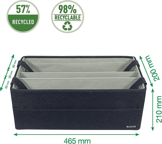 Leitz Fabric Hot Desking Work Bag & Storage Bag, Laptop Bag & Desk Tidy Organiser for Stationery & Laptop Accessories, w. Carry Handles, Foldable & Eco Conscious, Recycle Range, Velvet Grey, 64440089