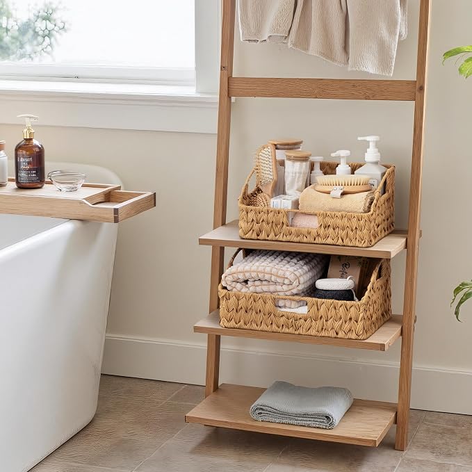 GRANNY SAYS Wicker Storage Basket, Trapezoid Woven Baskets for Storage | Wicker Storage Baskets for Pantry, Open Front Basket for Shelves, Kitchen Storage Baskets, Decorative Basket for Home Decor
