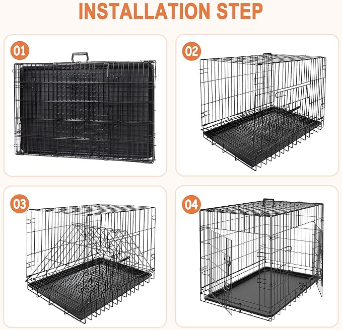 Pet Republic Dog Crates for Large Dogs Folding Metal Wire Dog Gage Double Door 30/36/42Inches Dog Kennel Indoor Outdoor Pet Grates