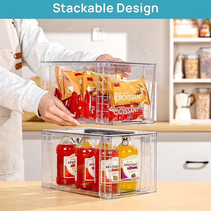 Vtopmart 8 Pack Large Stackable Storage Drawers,Clear Acrylic Drawer Organizers with Handles, Easily Assemble for Fridge, Bathroom,Kitchen Undersink,Cabinet,Pantry Organization and Storage | Acrylic Drawer Organizers, With Handles, Easily Assemble, For...