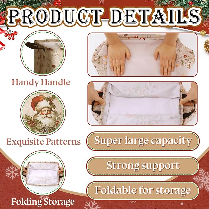 4pcs Christmas Storage Basket Fabric Laundry Baskets with Handle Xmas Foldable Organizer Boxes for Office Home Baby Cloth Toy Book 15 x 10 x 8(Snowman)