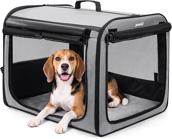 Dog Car Carrier Light Weight 27×20.5×20.5in, Foldable Dog Carrier, Gray | Easy to Assemble, Portable and Breathable Pet Carrier, Suitable for Indoor and Outdoor Use, Dog Travel Crate with Curtain