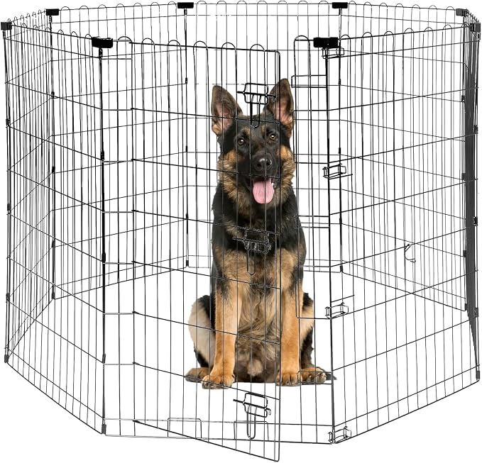 48" H Dog Playpen, 8 Panels Foldable Metal Pet Exercise Pen with Door | Pet Dog Fence for Medium-Large Dogs, Indoor/Outdoor Use Metal Playpen, Portable Fence for Yard Garden Camping, Black