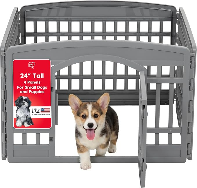 IRIS USA 4-Panel Dog Playpen, Pet Enclosure, Dark Gray | Heavy Duty Plastic, Puppy Training, Indoor Outdoor, Portable, Foldable, Multiple Pets