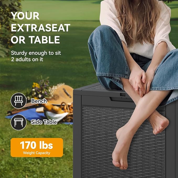 31 Gallon Outdoor Storage Box Waterproof Deck Box for Patio | Black, Resin, Small, Weatherproof, Lockable, Compact, Easy Assembly, Patio Pool Garden Accessories Storage, Organization