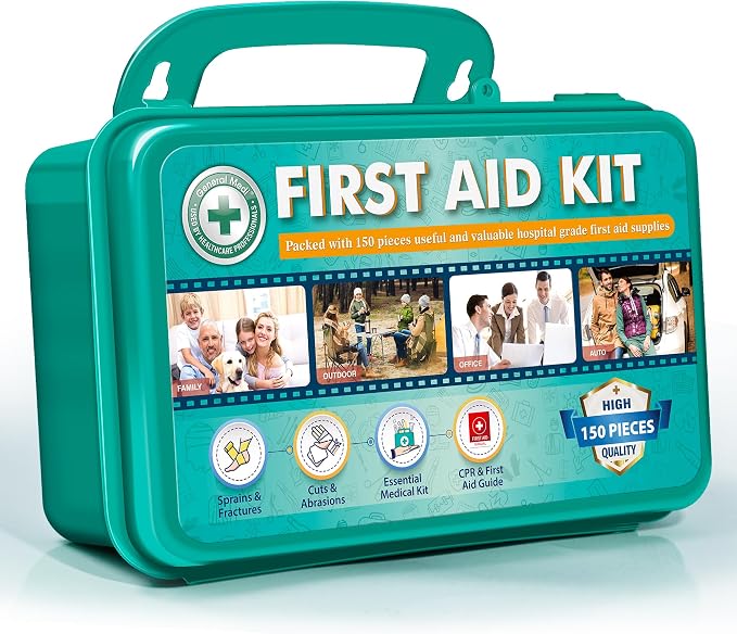 General Medi 150 Pieces Hardcase First Aid Kit - First Aid Box Contains Premium Medical Supplies for Travel, Home, Office, Vehicle, Camping, Workplace & Outdoor