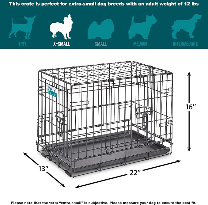 Midwest 22-Inch Double Door iCrate, for Extra-Small Breeds, Up to 15 lbs
