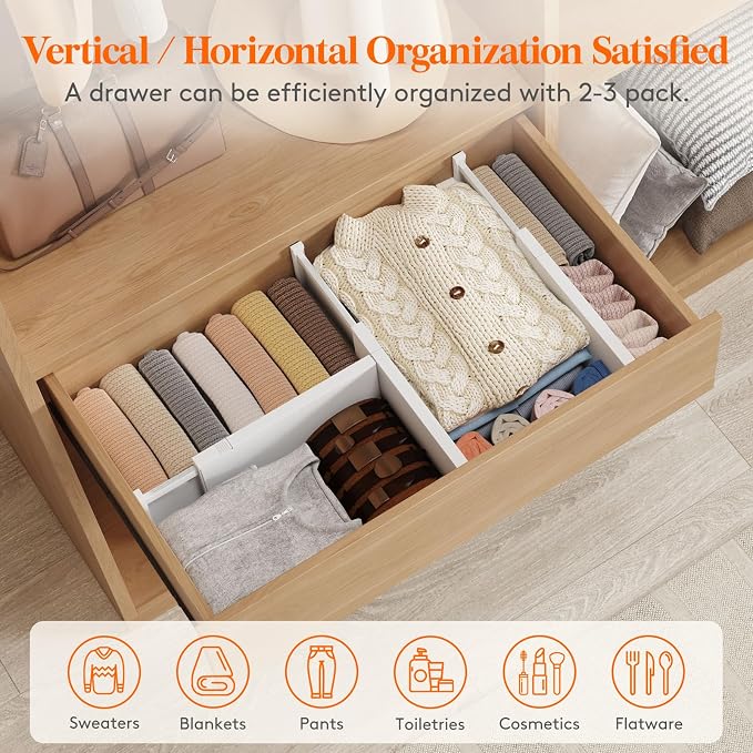 Lifewit 6" Tall Upgrade Drawer Dividers, Adjustable Deep Drawer Organizer | 16 Pack 13.5"-22" Expandable White Drawer Separator for Clothes, Dresser/Kitchen/Closet/Bedroom/Office Organization & Storage
