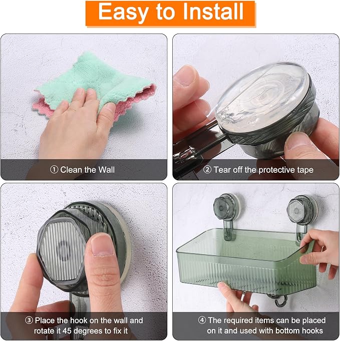 uxcell 1Pcs Suction Cup Shower Caddy with Hooks, 3.7 Inch Suction Cup Shower Organizer Shelf Wall Mount Dispenser Rack Storage Shelf for Bathroom Kitchen, Grey
