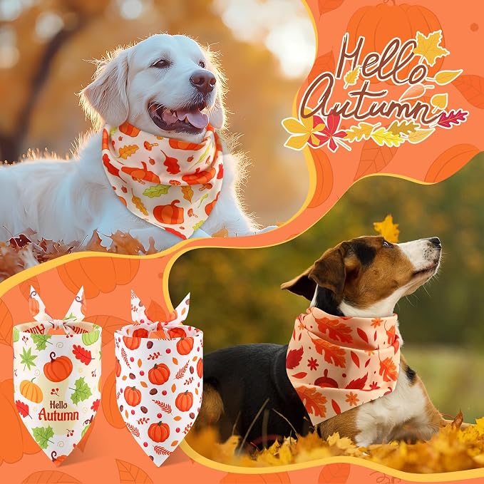 Abbylike 50 Pcs Fall Dog Bandanas Bulk, Autumn Harvest Pumpkin Pattern