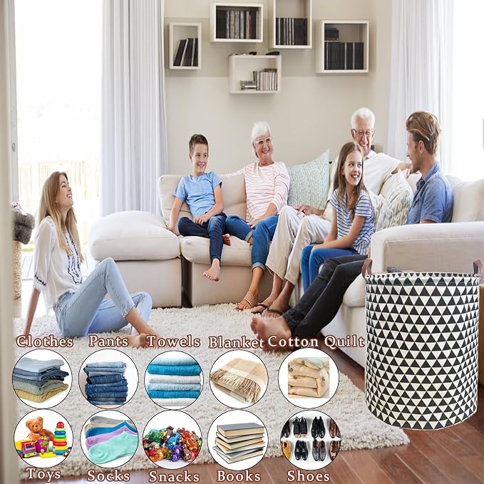 Waterproof Laundry Hamper Collapsible Laundry Basket Leather Handle Laundry Bag Large Clothes Storage Toy Organization for Bathroom Bedroom Laundryroom College Dorms (Hesan-002)