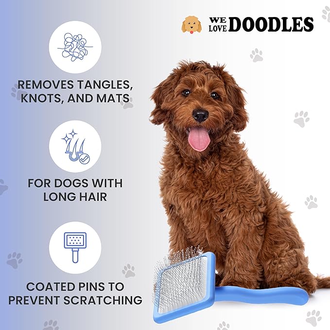 We Love Doodles Slicker Brush with Non Scratching Pins - Dog Brush with Coated Pins, Slicker Brush for Dogs Dematting, Grooming Brushes for Short Haired & Long Haired, Poodle & Goldendoodle (Large)