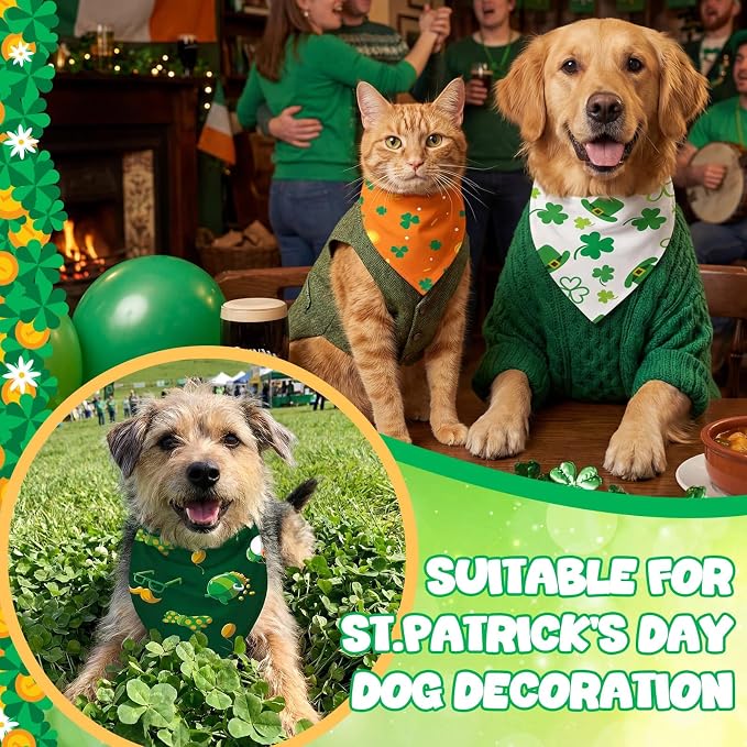 Abbylike 50 Pcs St Patrick's Day Dog Bandanas Bulk Green Shamrocks Bandanas for Dogs Triangle Kerchief Bibs Scarf for Pet Irish Costume Photo Props Pet Shops Groomer, 25 Styles (19.7 x 13.8 x 13.8)