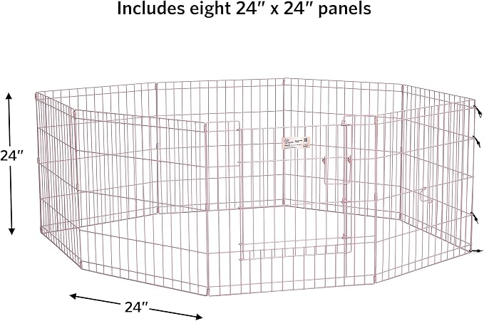 MidWest 24-Inch Pink Exercise Pen, Single Door, 16 Sq Ft Play Area | for Indoor and Outdoor Use, Large Door Opening & Secure Latch, Easy to Set Up, Foldable Playpen
