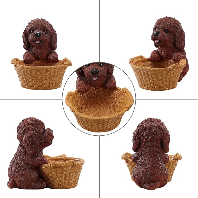 Red Brown Poodle Candy Bowl, Resin Dog Figurine Key Bowl for Entryway Table, Desktop Storage Basket Organizer for Desk, Unique Dog Lover Gift