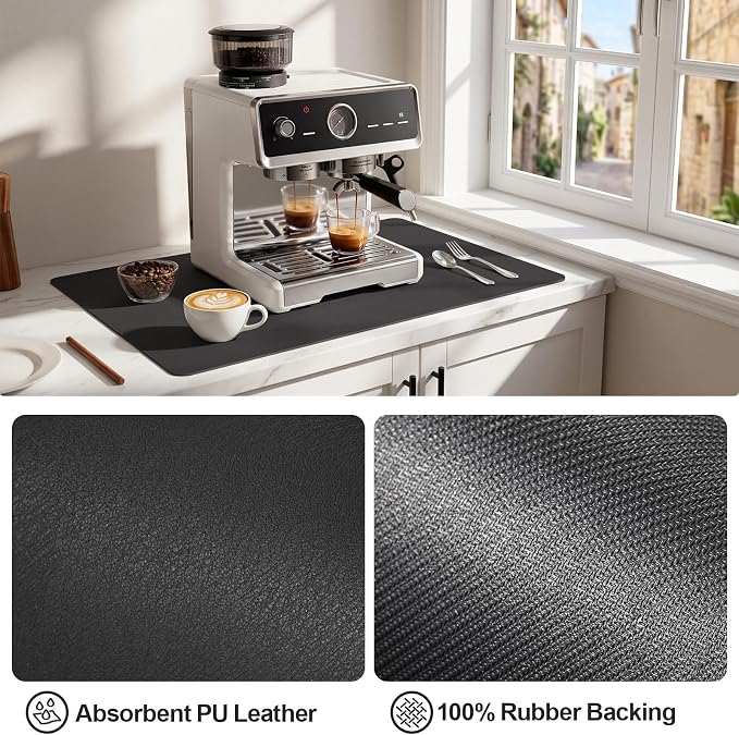 Ecotrim Coffee Mats for Coffee Bar Accessories, Black 17" x 31.5"
