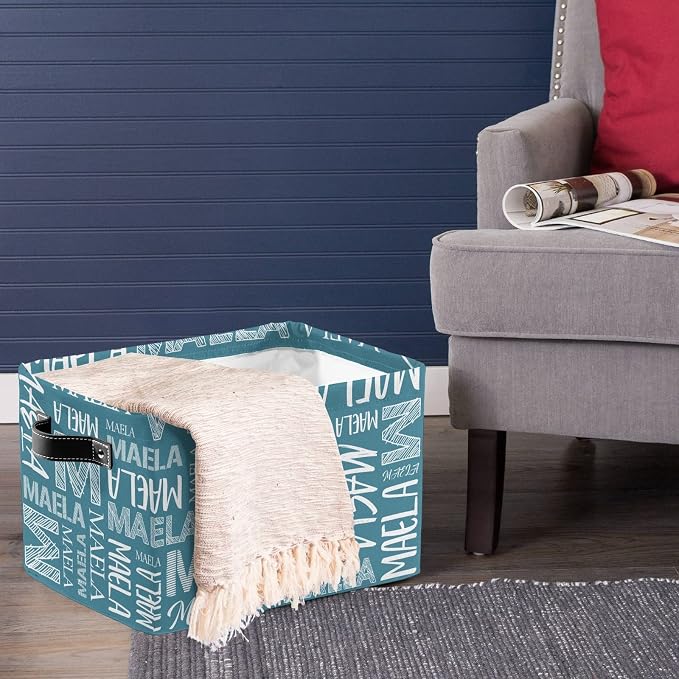 Foldable Personalized Storage Box for Boys Girls with Name Waterproof Kids Custom Storage Bin Baskets Cube Boxes Organizer with Handles for Organizing Shelf Closet, 1 Pack