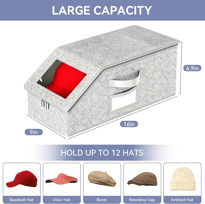 Stackable Hat Storage for Baseball Caps, 2 PCS, Grey | Holds up to 24 Caps, Hat Organizer for Closet, Sturdy Snapback Boxes for Men, With Cardboard