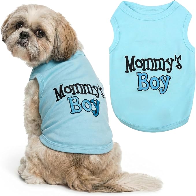 Parisian Pet Dog Shirt Mommy’s Boy Pet Shirt – 100% Cotton Shirts for Large Dogs – Blue Sleeveless Puppy Clothes – Lightweight and Breathable Dog Apparel – Boy Dogs Clothes - Stretchy Dog Shirt