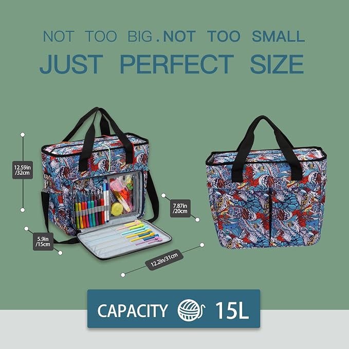 Yarn Knitting Storage Tote-Large Capacity Crochet Organizer Portable Travel Bag with Shoulder Strap Crochet Hooks Case for Unfinished Bulk Project