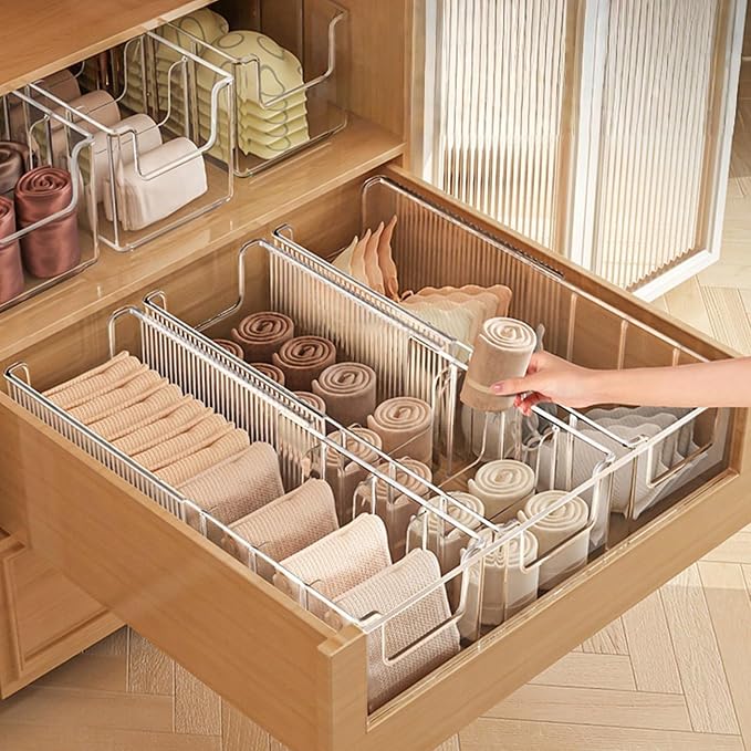 Adjustable Underwear Organizer, Expandable Storage Box with Multiple Compartments for Bras, Socks, Bedroom, Room Organization, PET Materials