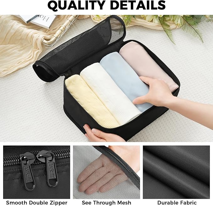 BAGAIL 9 Set Packing Cubes with Packing List Luggage Packing Organizers for Travel Accessories (Black)