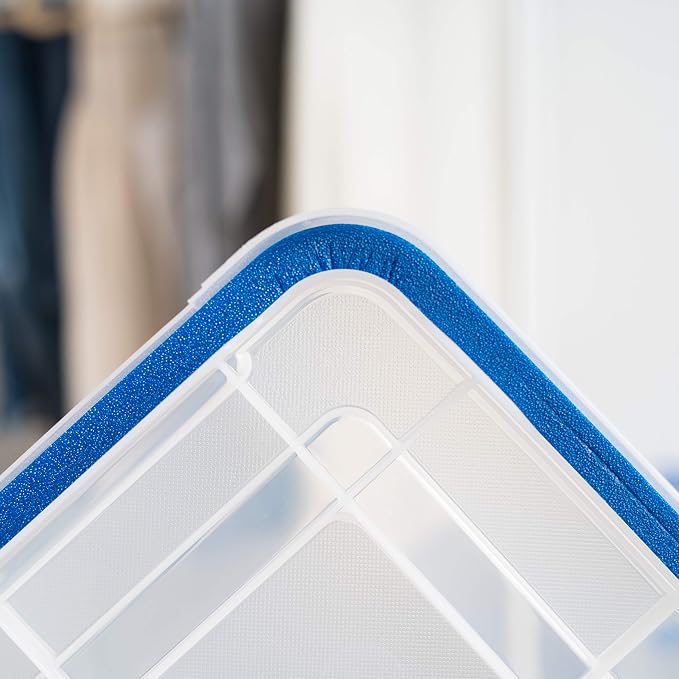 IRIS USA 4-Pack 26.5/44 Combo Qt Storage Bins with Gasket Lids, Clear/Blue | WeatherPro seal helps block dust and moisture Multiple sizes organize every room with confidence