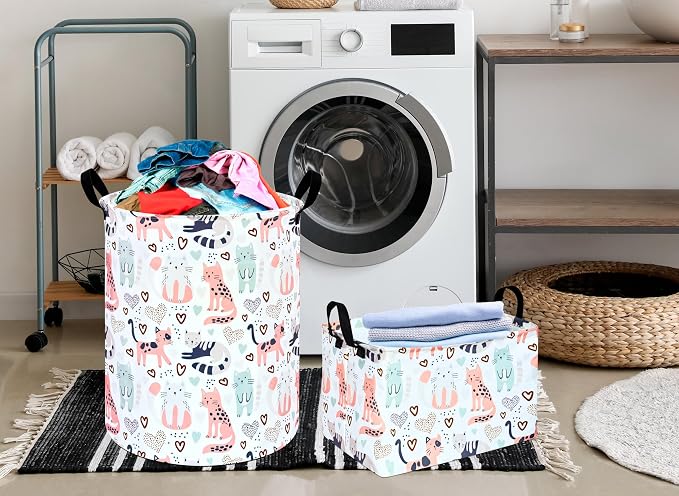 Kid Clothes Storage Basket Gift Shelf Basket Toy Storage Bin, Nursery Basket Organizer Box for With Handles for Room Deco Cat Pattern