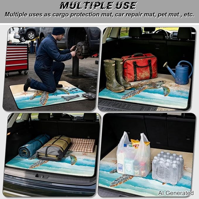 Turtle Print Beach Theme Car Trunk Mat 29" x 39", All Weather Non Slip Cargo Liner for Trucks SUV, Washable Durable Pet Friendly Rear Protection Mats