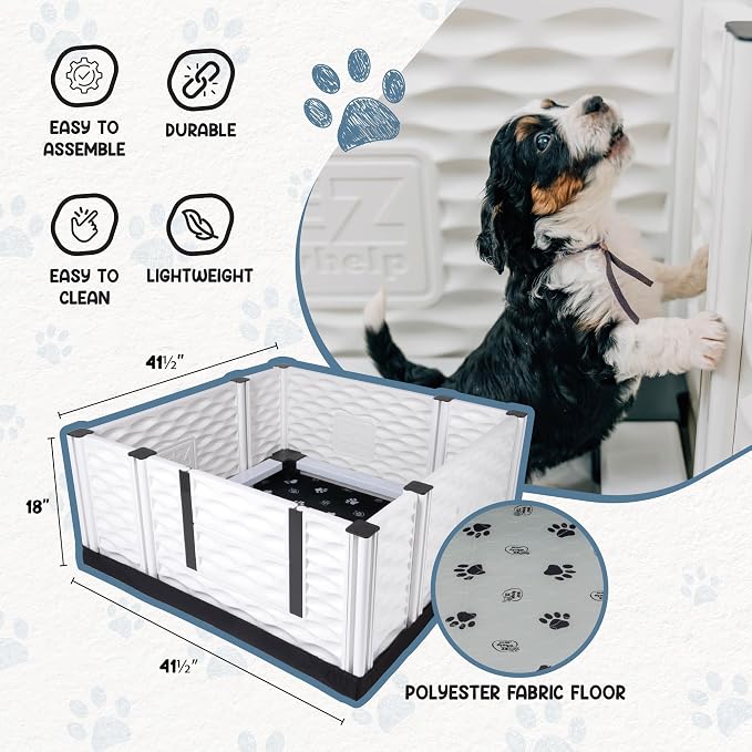 EZclassic Dog Whelping Box with Rails, Medium 38"x38"x18", Gray | Removable anti-crush rails, Machine-washable pad + canvas liner, High walls, low entry for mom, Interior 38x38x18 in